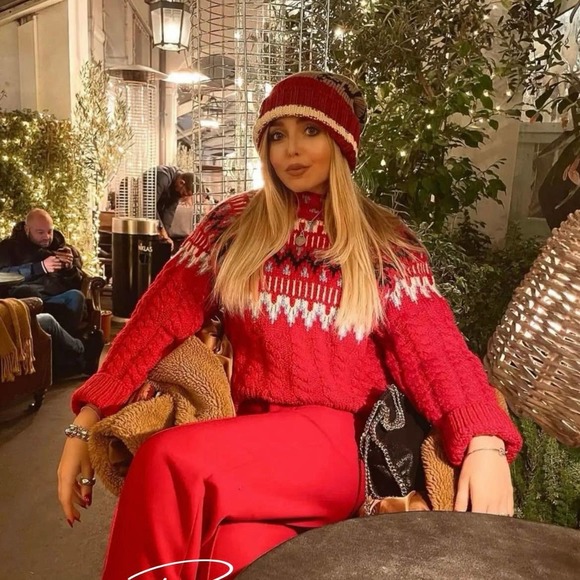 ZARA WOOL CABLE KNIT JACQUARD SWEATER RED - Picture 6 of 15